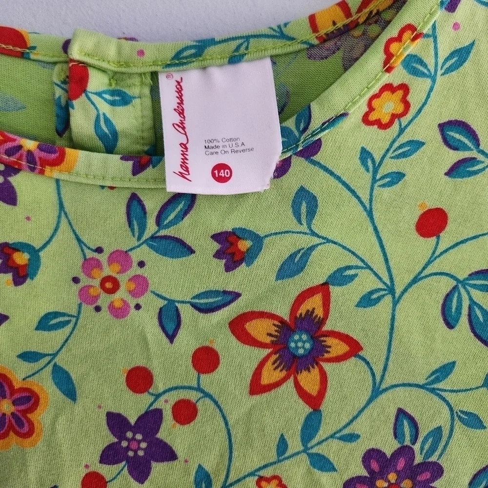 Hanna Anderson girl's floral dress with ruffle hem 140 Green